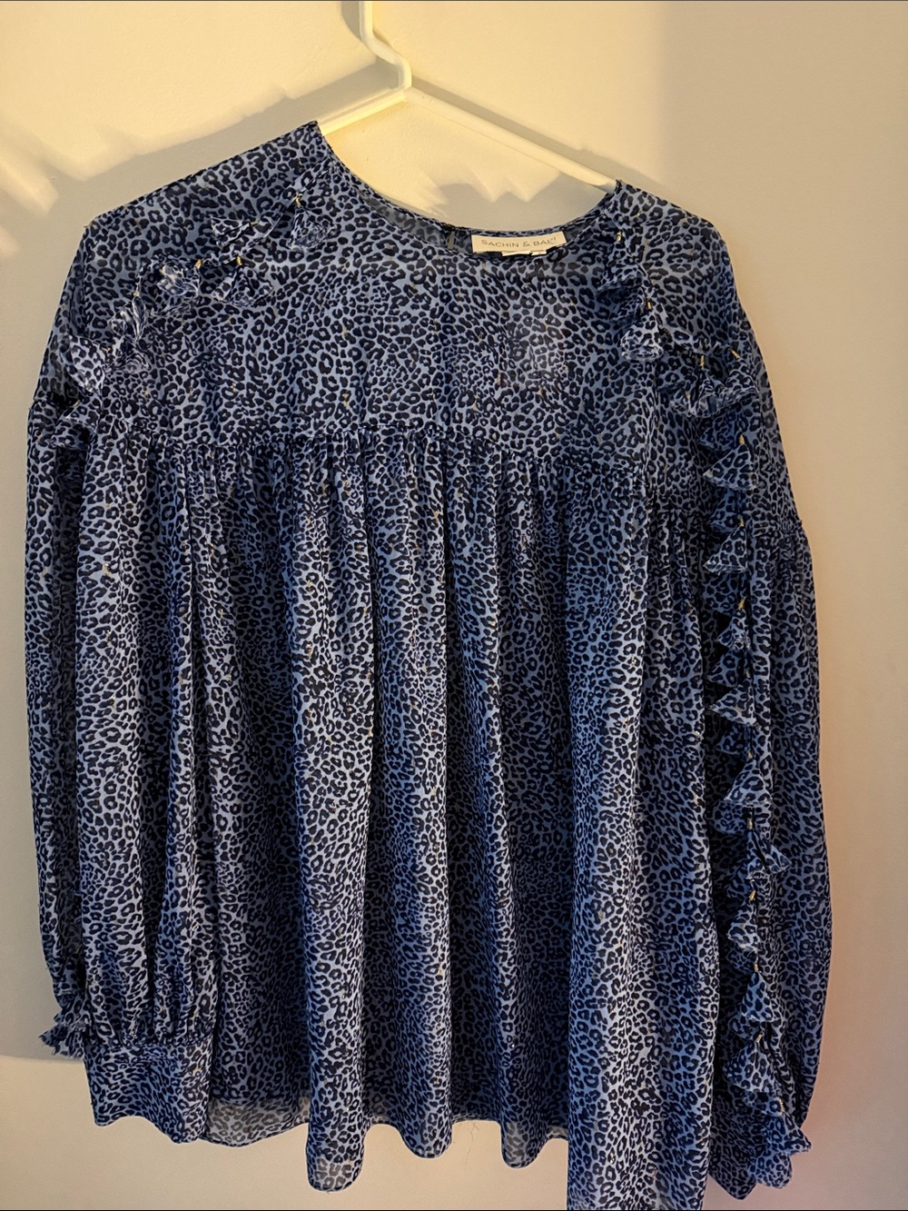 Sachin + Babi Blue Leopard Ruffle Blouse